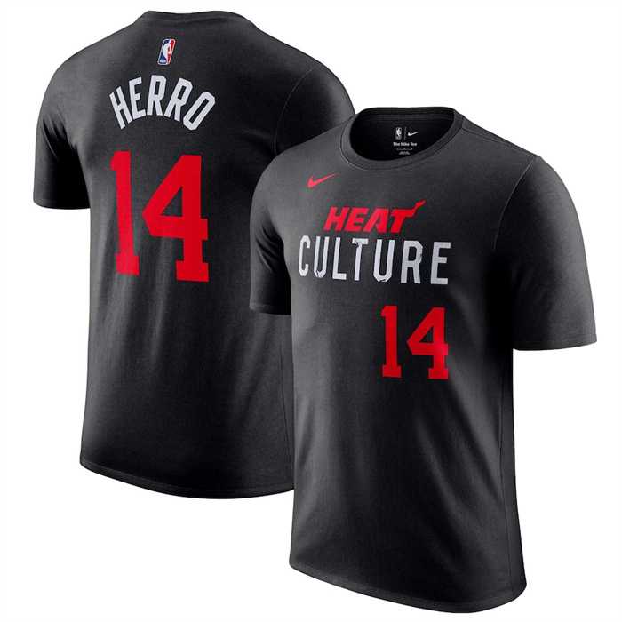 Men's Miami Heat #14 Tyler Herro Black 2023-24 City Edition Name & Number T-Shirt,We sell and wholesale Men's Miami Heat #14 Tyler Herro Black 2023-24 City Edition Name & Number T-Shirt on line form chian!